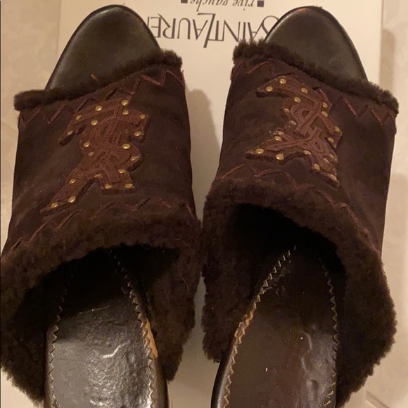 Yves Saint Laurent Megeve slide brown shearling - Picture 5 of 8